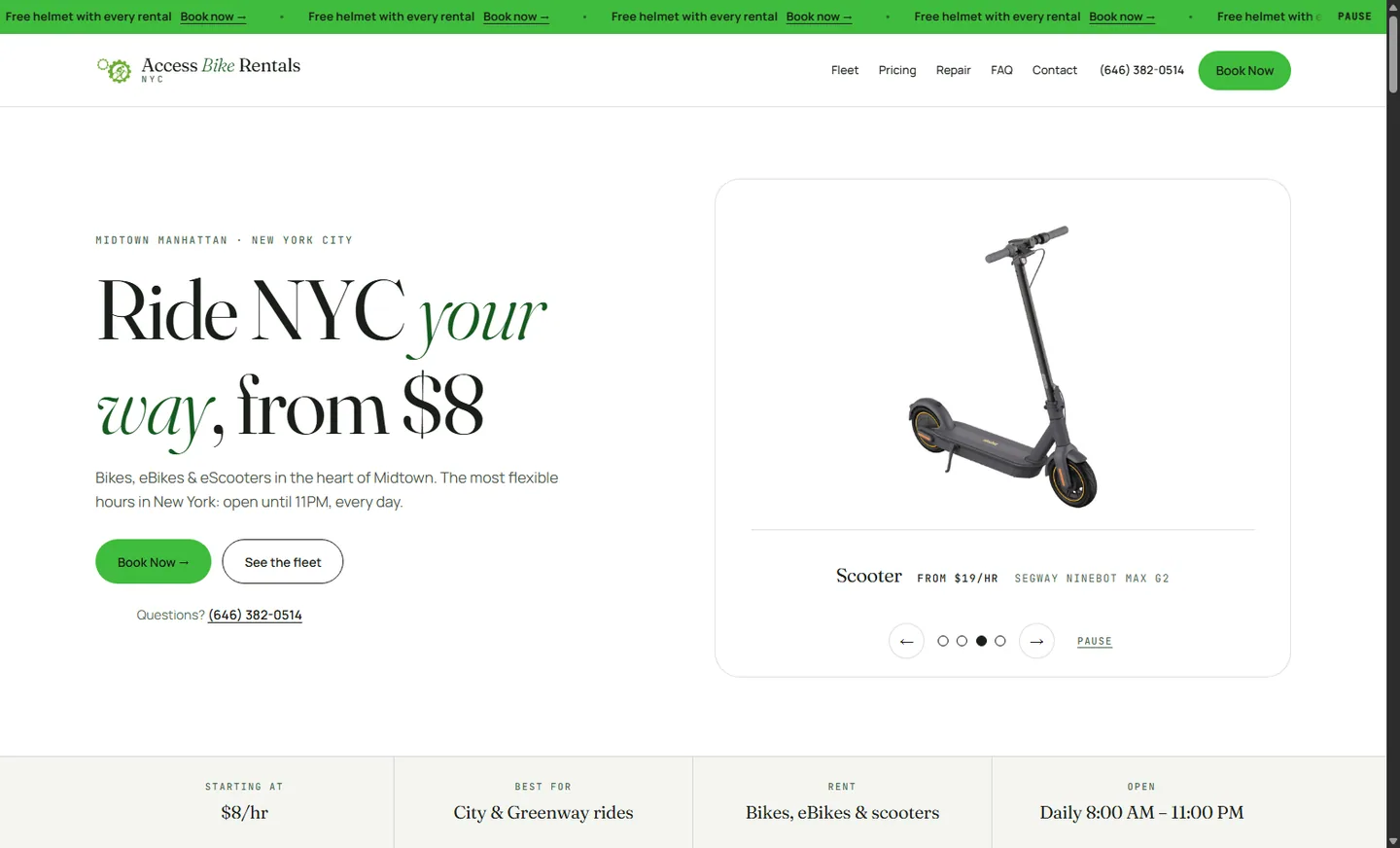 Screenshot of Access Bike Rentals, New website