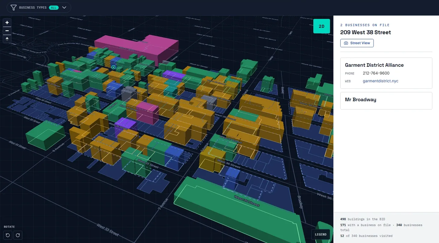 Screenshot of Garment District Alliance, Business map