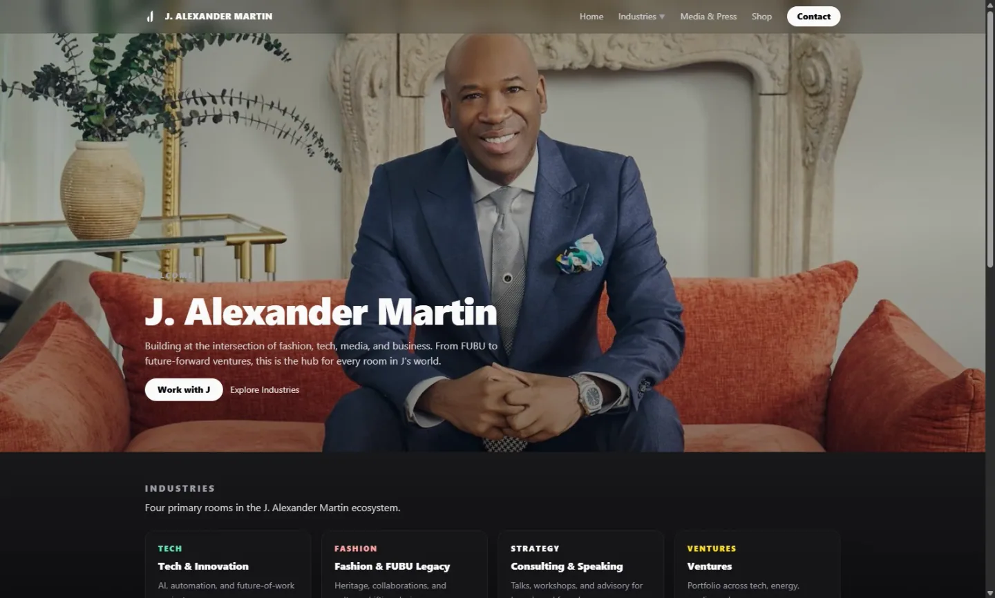 Screenshot of J. Alexander Martin, Professional website